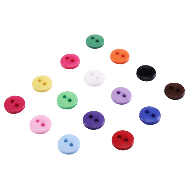 Crafjie 9mm 2 Hole Tiny Size Flatback Resin Color Sewing Buttons, 15 Colors Pack of 1500 with Box, The Surface is Smooth, Waterproof and Durable, for DIY Crafts Children's Manual Project. - Image 4